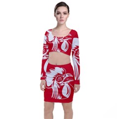 Cock Logo Emblem Symbol France Long Sleeve Crop Top & Bodycon Skirt Set by Simbadda
