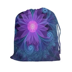 Blown Glass Flower Of An Electricblue Fractal Iris Drawstring Pouches (xxl) by jayaprime