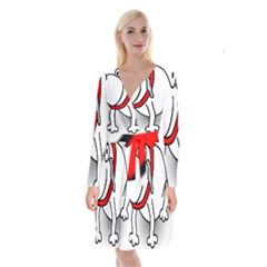 Dog Animal Pet Grin Sit Happy Long Sleeve Velvet Front Wrap Dress by Nexatart