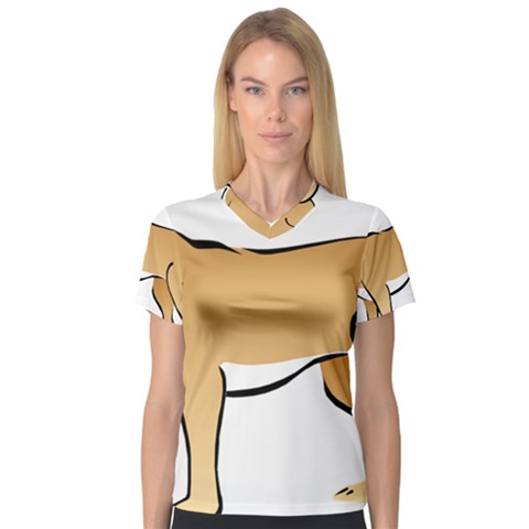 Dog Brown Pet Animal Tail Eskimo V-neck Sport Mesh Tee by Nexatart