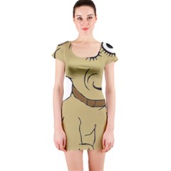 Dog Cute Sitting Puppy Pet Short Sleeve Bodycon Dress by Nexatart