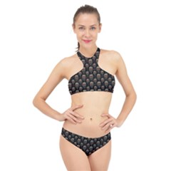 Skulls Motif Pattern High Neck Bikini Set by dflcprints