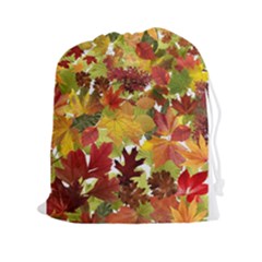 Autumn Fall Leaves Drawstring Pouches (xxl) by LoolyElzayat
