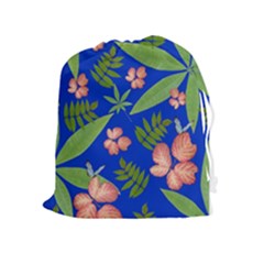 Leaves On Blue Drawstring Pouches (extra Large) by LoolyElzayat