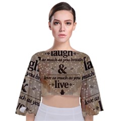 Motivational Calligraphy Grunge Tie Back Butterfly Sleeve Chiffon Top by Sapixe