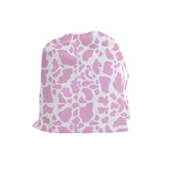 White Pink Cow Print Drawstring Pouches (large)  by LoolyElzayat