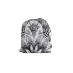 Black And White Fanned Feathers In Halftone Dots Drawstring Pouches (small)  by jayaprime