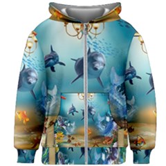 Dolphin Art Creation Natural Water Kids Zipper Hoodie Without Drawstring by Sapixe
