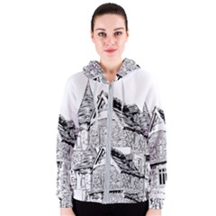 Line Art Architecture Old House Women s Zipper Hoodie by Sapixe