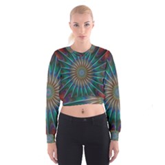 Fractal Peacock Rendering Cropped Sweatshirt by Sapixe