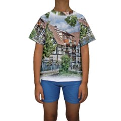 Homes Building Kids  Short Sleeve Swimwear by Sapixe