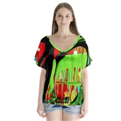 Quiet Place V-neck Flutter Sleeve Top by bestdesignintheworld