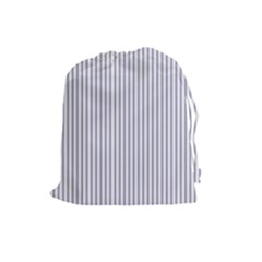 Mattress Ticking Narrow Striped Pattern In Usa Flag Blue And White Drawstring Pouches (large)  by PodArtist