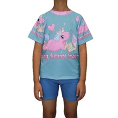 Long Distance Lover - Cute Unicorn Kids  Short Sleeve Swimwear by Valentinaart