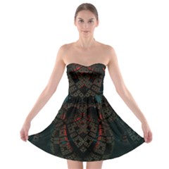 Fractal 3d Dark Red Abstract Strapless Bra Top Dress by Sapixe