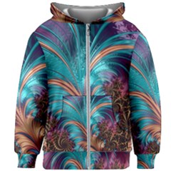 Feather Fractal Artistic Design Kids Zipper Hoodie Without Drawstring by Sapixe
