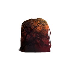 Sunset Silhouette Winter Tree Drawstring Pouch (small) by LoolyElzayat
