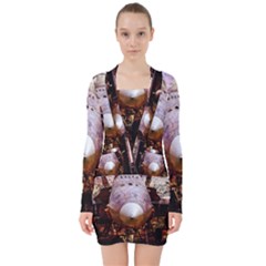 The Art Of Military Aircraft V-neck Bodycon Long Sleeve Dress by FunnyCow