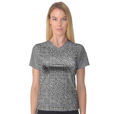 Linear Intricate Geometric Pattern V-neck Sport Mesh Tee by dflcprints