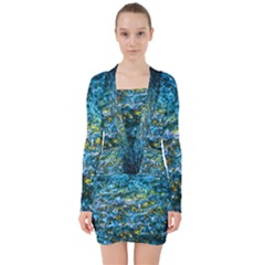 Water Color Yellow V-neck Bodycon Long Sleeve Dress by FunnyCow