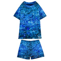 Water Color Navy Blue Kids  Swim Tee And Shorts Set by FunnyCow