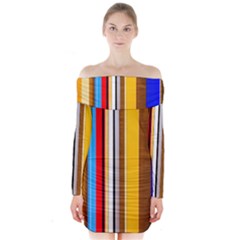 Colorful Stripes Long Sleeve Off Shoulder Dress by FunnyCow