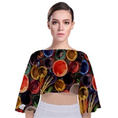 Color Box Colorful Art Artwork Tie Back Butterfly Sleeve Chiffon Top by Nexatart