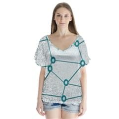 Network Social Abstract V-neck Flutter Sleeve Top by Nexatart