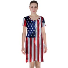 American Usa Flag Vertical Short Sleeve Nightdress by FunnyCow