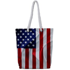 American Usa Flag Vertical Full Print Rope Handle Tote (small) by FunnyCow