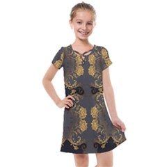 Beautiful Black And Gold Seamless Floral  Kids  Cross Web Dress by flipstylezfashionsLLC