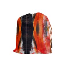 Retro Native Orange Graffiti By Kiekie Strickland Drawstring Pouches (large)  by flipstylezfashionsLLC