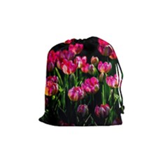 Pink Tulips Dark Background Drawstring Pouches (medium)  by FunnyCow