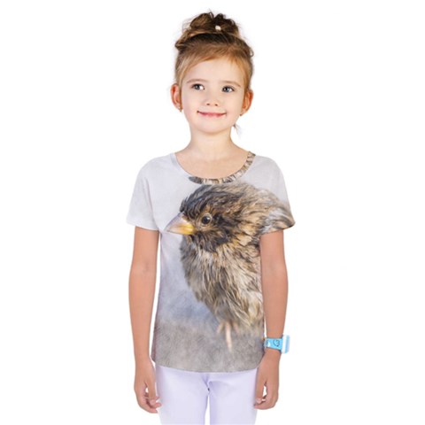 Funny Wet Sparrow Bird Kids  One Piece Tee by FunnyCow