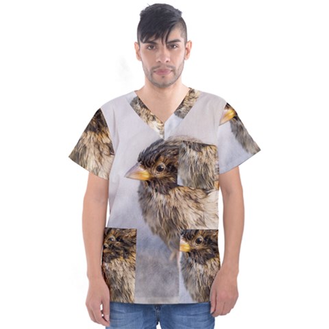 Funny Wet Sparrow Bird Men s V-neck Scrub Top by FunnyCow