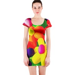 Toy Balloon Flowers Short Sleeve Bodycon Dress by FunnyCow