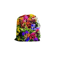 Viola Tricolor Flowers Drawstring Pouches (small)  by FunnyCow