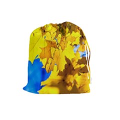 Yellow Maple Leaves Drawstring Pouches (large)  by FunnyCow