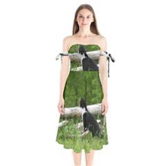 Farm Cat Shoulder Tie Bardot Midi Dress by IIPhotographyAndDesigns