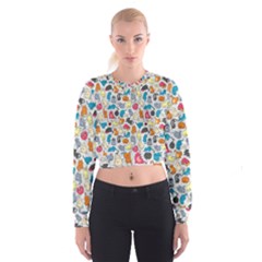 Funny Cute Colorful Cats Pattern Cropped Sweatshirt by EDDArt