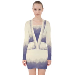 Cloudy Foggy Forest With Pine Trees V-neck Bodycon Long Sleeve Dress by genx
