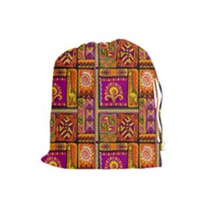 Traditional Africa Border Wallpaper Pattern Colored 3 Drawstring Pouches (large)  by EDDArt