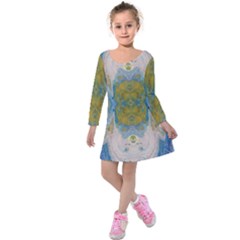 Cosmic Waters Warp Kids  Long Sleeve Velvet Dress by lwdstudio