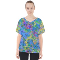 Paint Brushes On A Blue Background                                        V-neck Dolman Drape Top by LalyLauraFLM