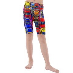 Colorful Toy Racing Cars Kids  Mid Length Swim Shorts by FunnyCow