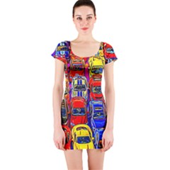 Colorful Toy Racing Cars Short Sleeve Bodycon Dress by FunnyCow