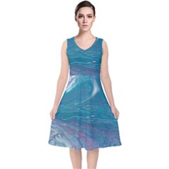 Drop Off V-neck Midi Sleeveless Dress  by lwdstudio