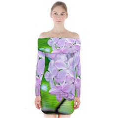 Elegant Pink Lilacs In Spring Long Sleeve Off Shoulder Dress by FunnyCow