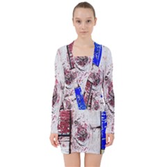 Abstract Art Of Grunge Wood V-neck Bodycon Long Sleeve Dress by FunnyCow