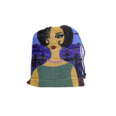 Girl By The Sea Drawstring Pouches (medium)  by snowwhitegirl